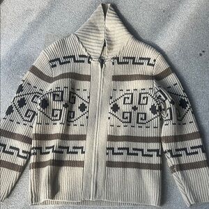 Pendleton Men's Zip Up Sweater in Beige and Brown